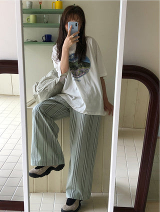 Japanese Retro Striped Loose Trousers