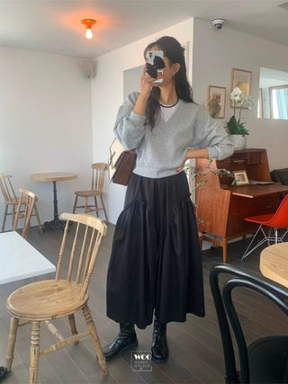 Elastic Waist Bow Long Skirt