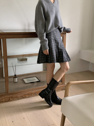 Korean woolen plaid slim skirt