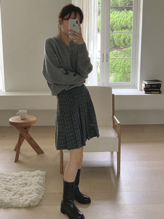 Korean woolen plaid slim skirt