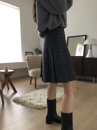 Korean woolen plaid slim skirt