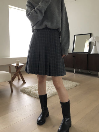 Korean woolen plaid slim skirt