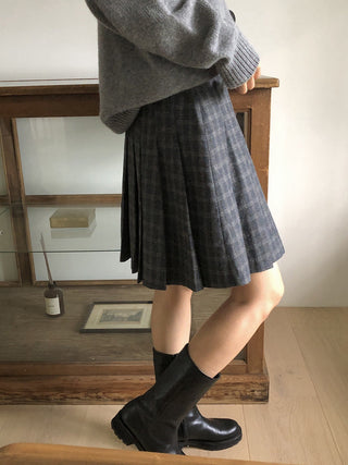 Korean woolen plaid slim skirt