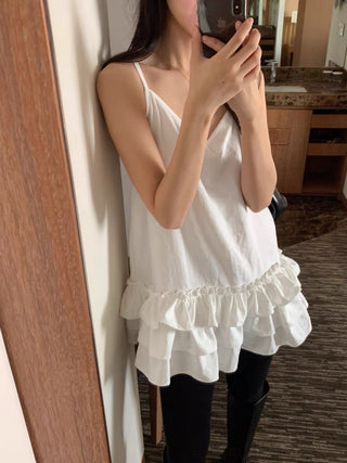 Layered Ruffled Hem Sling Top