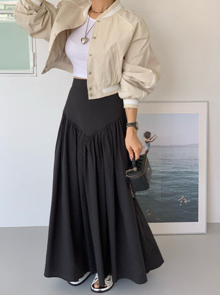 High-Waist Flared Pleated Slim Skirt