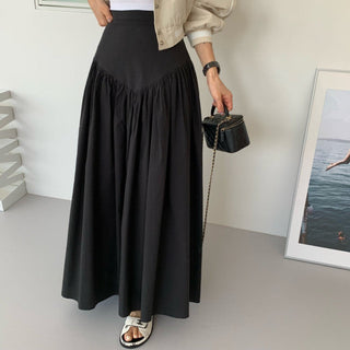 High-Waist Flared Pleated Slim Skirt