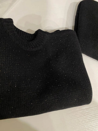 Starry black round neck woolen sweater