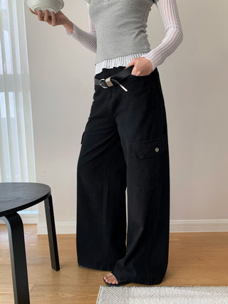 Multi-Pocket High Waist Wide Leg Jeans