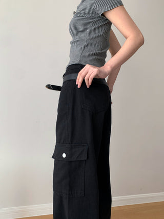 Multi-Pocket High Waist Wide Leg Jeans