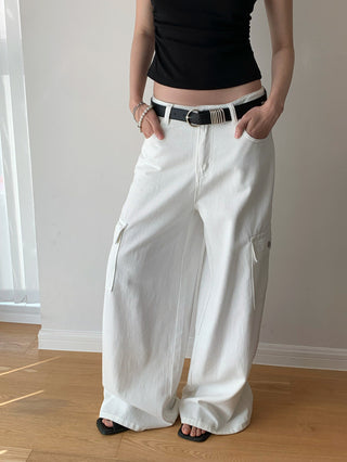 Multi-Pocket High Waist Wide Leg Jeans