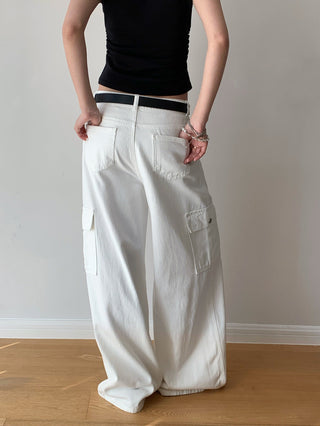 Multi-Pocket High Waist Wide Leg Jeans