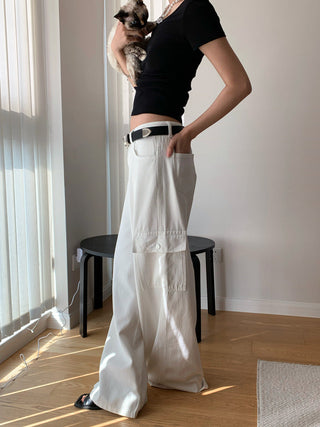 Multi-Pocket High Waist Wide Leg Jeans