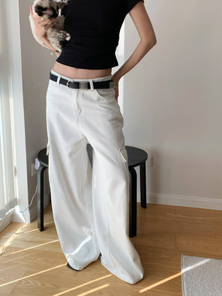 Multi-Pocket High Waist Wide Leg Jeans