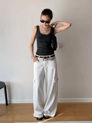 Multi-Pocket High Waist Wide Leg Jeans