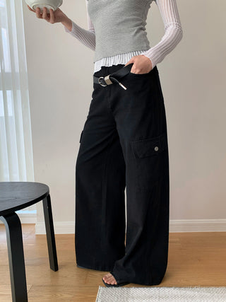 Multi-Pocket High Waist Wide Leg Jeans