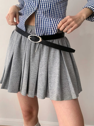 Solid Color Pleated Elastic Waist Skirt