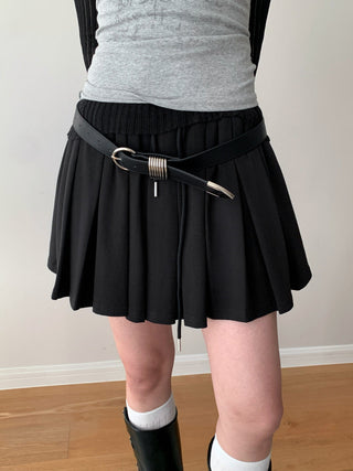 Solid Color Pleated Elastic Waist Skirt