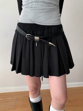 Solid Color Pleated Elastic Waist Skirt