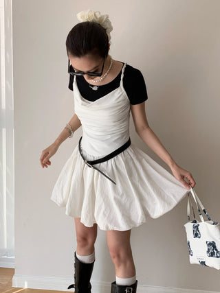 High Waist Pile Collar Sling Dress