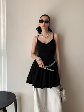 High Waist Pile Collar Sling Dress