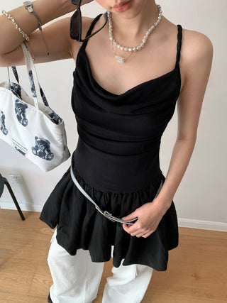 High Waist Pile Collar Sling Dress