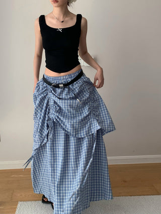 Plaid Elastic Waist A-Line Skirt