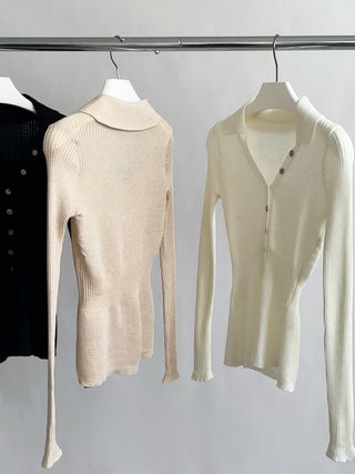 Half Open V-Neck Long Sleeve Sweater