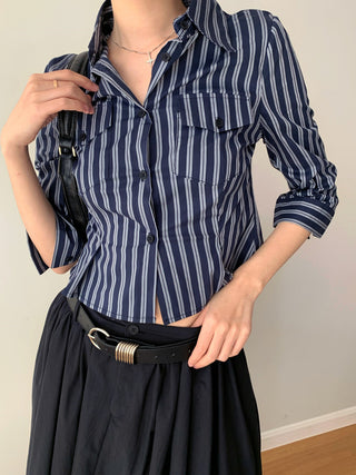 Striped Double Pocket Single-Breasted Shirt