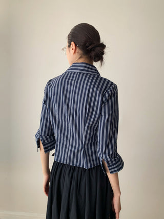 Striped Double Pocket Single-Breasted Shirt