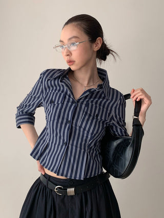 Striped Double Pocket Single-Breasted Shirt