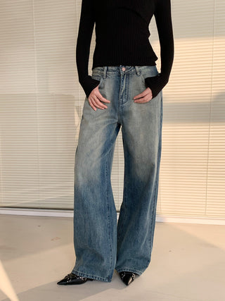 Retro Washed White Wide Leg Jeans