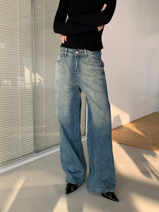 Retro Washed White Wide Leg Jeans