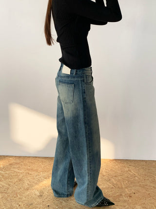 Retro Washed White Wide Leg Jeans