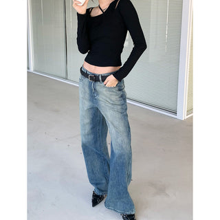 Retro Washed White Wide Leg Jeans