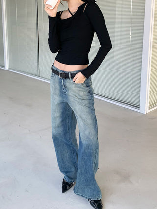 Retro Washed White Wide Leg Jeans