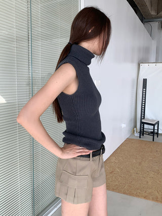 High Collar Short Sleeveless Slim Sweater