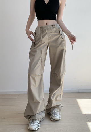 Loose drawstring workwear straight pants