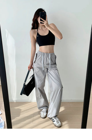 Low waist drawstring cargo trousers