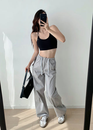 Low waist drawstring cargo trousers