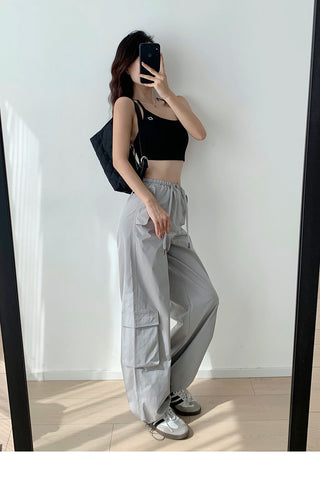 Low waist drawstring cargo trousers