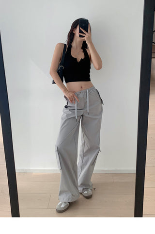 Low waist drawstring cargo trousers