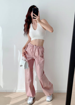 Low waist drawstring cargo trousers