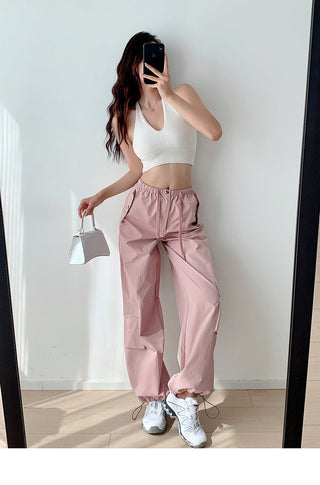 Low waist drawstring cargo trousers