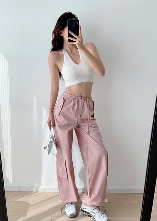 Low waist drawstring cargo trousers