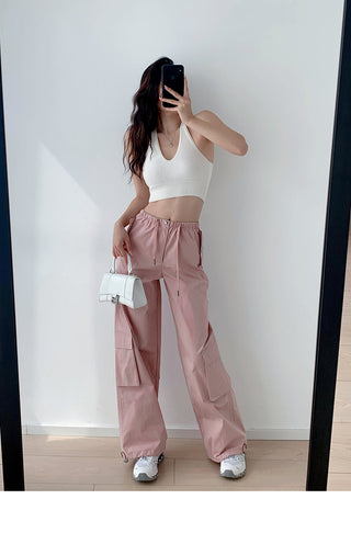 Low waist drawstring cargo trousers