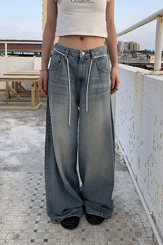 loose drawstring wide-leg jeans