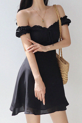 bow lace-up puff sleeve dress