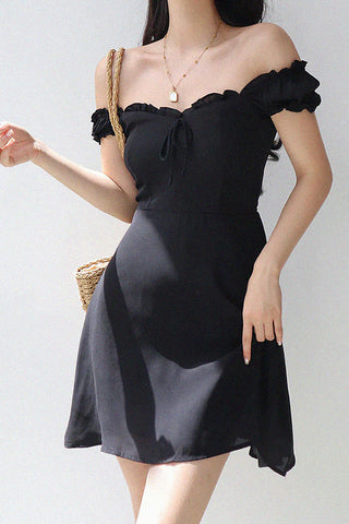 bow lace-up puff sleeve dress