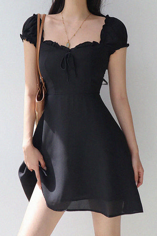 bow lace-up puff sleeve dress