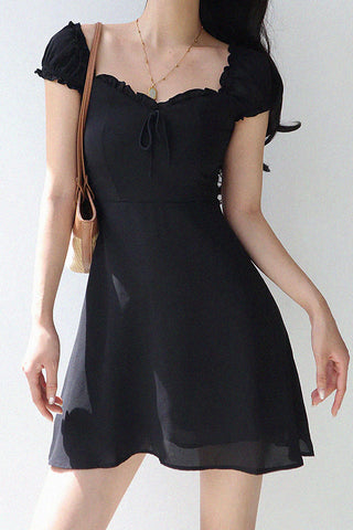 bow lace-up puff sleeve dress